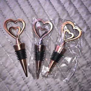 Copper heart wine stoppers - set of 3